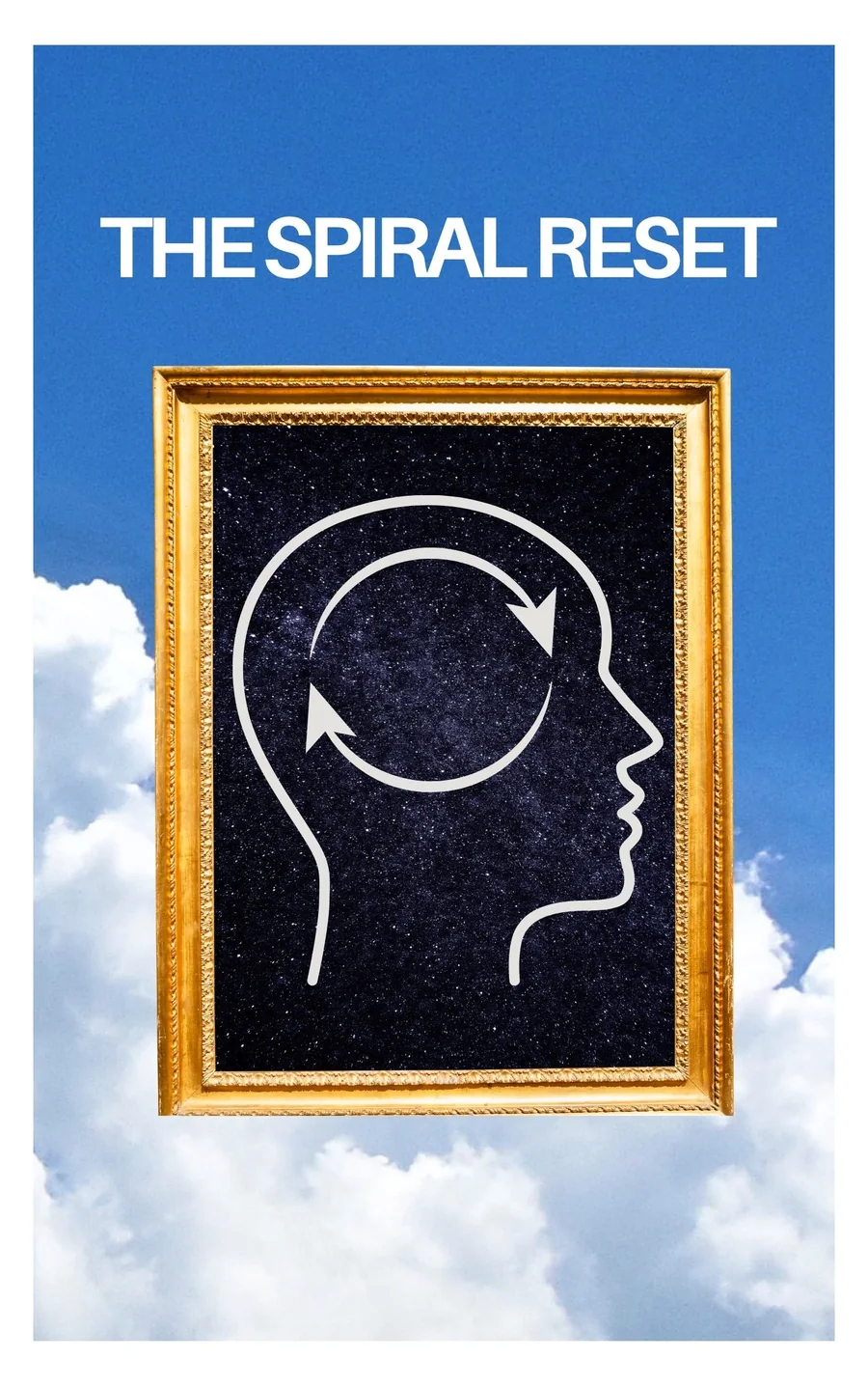 Guide cover: The Spiral Reset, a head in outline inside a gold frame against a blue sky